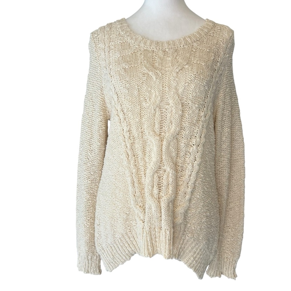 Charlotte Russe Sweater Cream Chunky Cable Knit Fisherman Coastal Womens Size L